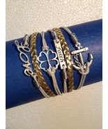 Vintage Faith Love Anchor Friendship Flower Braided Golden Silver Color Bracelet - $9.95