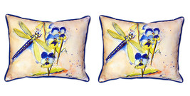 Pair of Betsy Drake Blue Dragonfly Large Indoor Outdoor Pillows 16x20 - £71.21 GBP