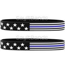 2 US Flag Stars &amp; Stripes Wristbands Featuring Thin BLUE Line Two USA Bracelets - £0.78 GBP