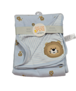 Carters Just One You Lion Baby Blanket Blue Stripe Cotton Reversible Vin... - €33,88 EUR