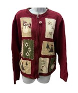 VTG Croft &amp; Barrow Holiday Christmas Sweater Womens SZ XL Full Zip Red S... - $45.15 CAD