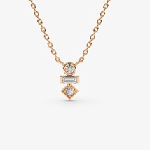 0.17CT &amp; Baguette Mix Real Moissanite Mini Pendant Necklace 14k Rose Gold Plated - £137.52 GBP