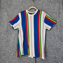 San Francisco Work T-Shirt Men L Colorful Retro 90s Blue/Red/Green/Yellow Stripe - £10.63 GBP