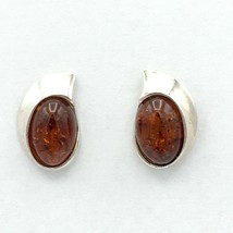 COGNAC AMBER &amp; sterling silver teardrop earrings - inclusion transparent studs - £17.99 GBP