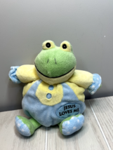 Aurora Baby Jesus Loves Me plush frog pastel green blue yellow beanbag toy - $4.45