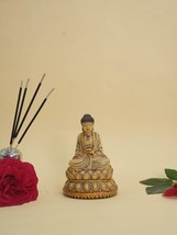 Radiant Serenity: Marble Golden Sitting Buddha on Lotus, Elegance Unveiled - £50.33 GBP