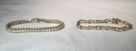 Sterling Silver CZ Aquamarine Gold Vermeil Tennis Bracelets - Lot of 2 - K1122 - £58.40 GBP