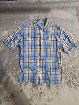 Enyce Seans Combs Co Button Down Men&#39;s Shirt Medium Blue Plaid Short Sle... - $14.56