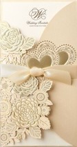 25 Pcs Gold Wedding Laser Cut Invitation Cards Rose Heart Greeting &amp; Env... - £32.51 GBP