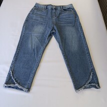 High Rise Women's Blue Cotton Blend Front Leg Frayed Denim Jeans Size XL (32×24) image 13
