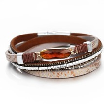 Amorcome Simple Ladies Crystal Charms Leather Bracelet for Women Boho Multilayer - £9.44 GBP