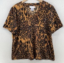 Susan Graver Top V-Neck Leopard W/sequins Stretch Short Sleeve Brown NWT... - $400.48 MXN