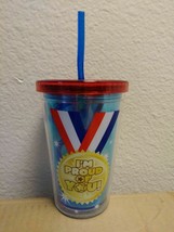 &quot;I&#39;M PROUD OF YOU&quot; GOLD MEDAL DESIGN 10 OZ KIDS TUMBLER CUP W/ STRAW BPA... - $8.25