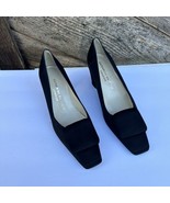 Vintage Black Satin Square Toe Block Heel 1920s Look KATHARINE HAMNETT L... - £79.43 GBP