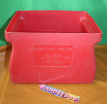 America West Airlines Vintage Retro Red Plastic Galley Storage Ice Bucket Bin - £58.66 GBP