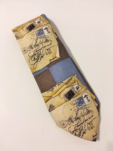 Claude Montana Paris Letters Tie 100% Silk Tan Brown Blue Mens Neckwear ... - £30.56 GBP