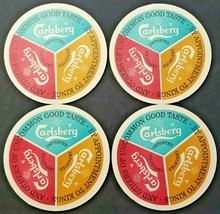 Vintage 1960&#39;s Carlsberg Beer Glass Coasters 4.25&quot;  (4) NOS PB59 - $8.99