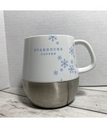 2007 Starbucks Holiday Coffee Mug Cup White W/ Blue Snowflakes Stainless... - £11.65 GBP