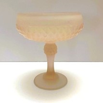 Vintage Pink Satin Indiana Glass Diamond Point Pattern Pedestal Candy Dish - $16.78