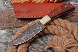 Custom Handmade Forged Damascus Steel HUNTING Knife W/ Wood &amp; Camel bone... - $22.14