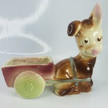 Vintage Ceramic Shawnee Pottery Donkey Burro Pulling Wagon Cart Planter 1950’s - £10.20 GBP