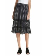 Lewit 100% Silk Midi Skirt A Line Polka Dot Lace Trim  Sz 6 NWT $299 - $95.20