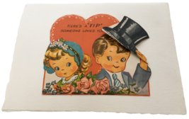 Vintage Valentines Day Card Here is a Tip Someone Love You Boy Top Hat 1940s - £4.71 GBP