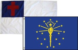 2x3 Christian Christ &amp; State Indiana 2 Pack Flag Wholesale Combo 2&#39;x3&#39; Banner Gr - £7.56 GBP