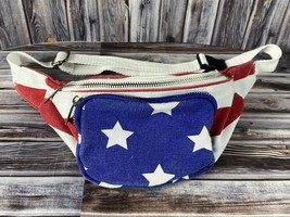 Mad Love 3-Pocket Canvas Fanny Pack Red White &amp; Blue Stars &amp; Stripes Flag - £6.67 GBP