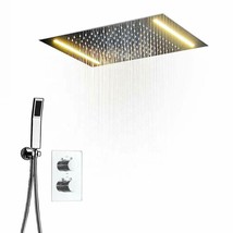 LED Ceiling Mounted Rain Shower System, Handheld Shower 14&quot;x20&quot;, Brushed... - £1,072.04 GBP