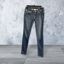 True Religion Boot Jeans Womens Size 27 Blue Denim Flap Pockets Made USA - £16.48 GBP
