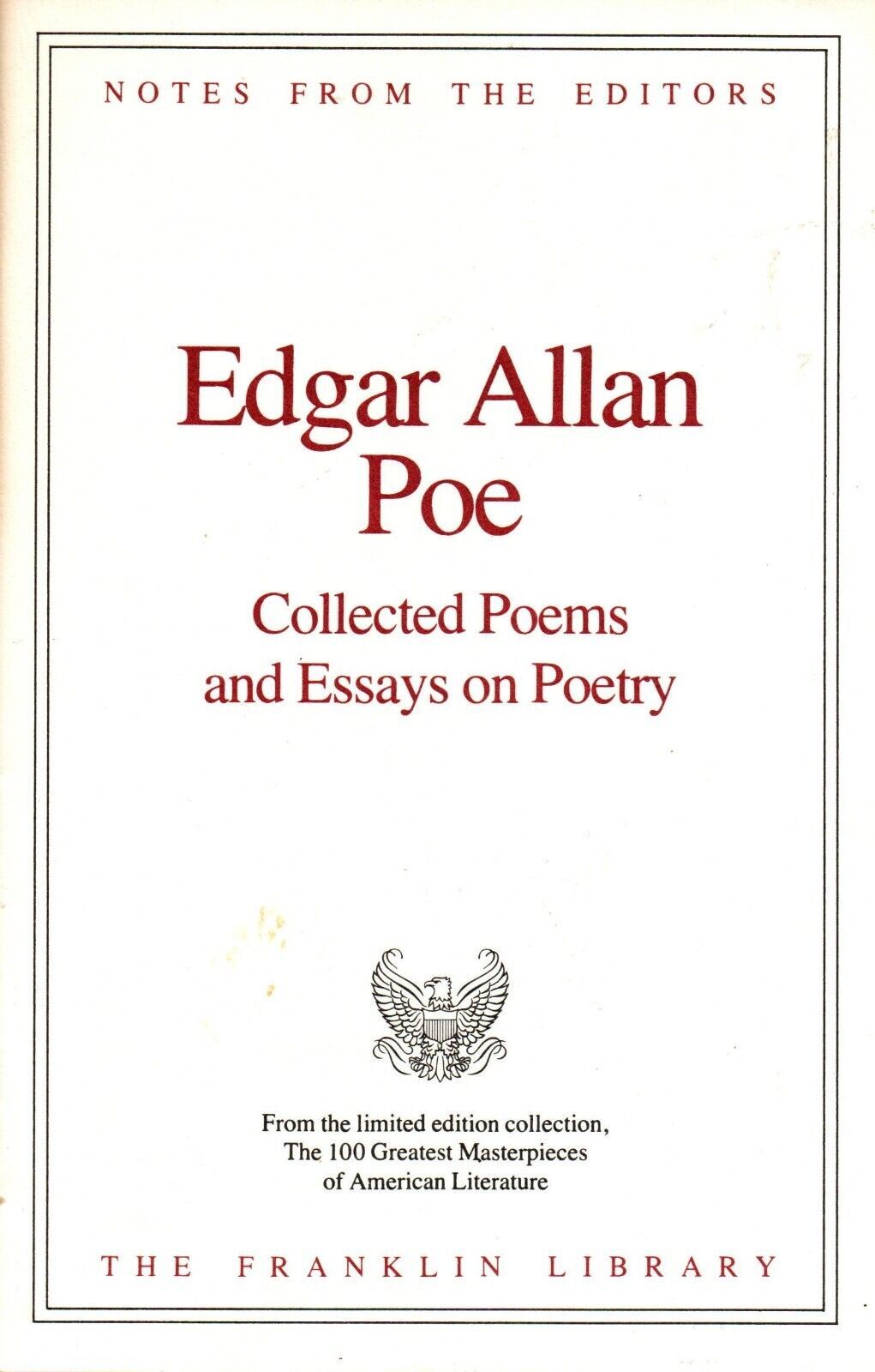 Franklin Library Notes from the Editors Edgar Allen Poe Collected Poems ... - $7.69