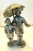 RARE Michael Ricker 1994 Pewter Figure Man Girl Raining Umbrella # 487/1000  - £23.73 GBP