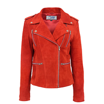 DR217 Women&#39;s Hardrock Biker Chich Leather Jacket Red Suede - £130.06 GBP
