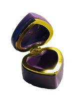 Heart Shaped Trinket Box Hinged Jewelry Gift Box Purple Ceramic Dish with Lid 3” - £10.98 GBP