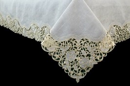 Ivory 72X144&quot;&quot; Embroidery Floral Embroidered Cutwork Organza Tablecloth Napkins - £94.37 GBP