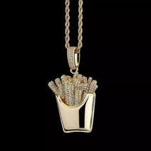 14K Yellow Gold Plated 2.20Ct Round Simulated Diamond Fries Charm Pendant - £143.26 GBP