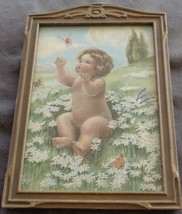 Vintage Artwork Print In Antique Wooden Frame - Vgc - Cute Vintage Print &amp; Frame - £37.01 GBP