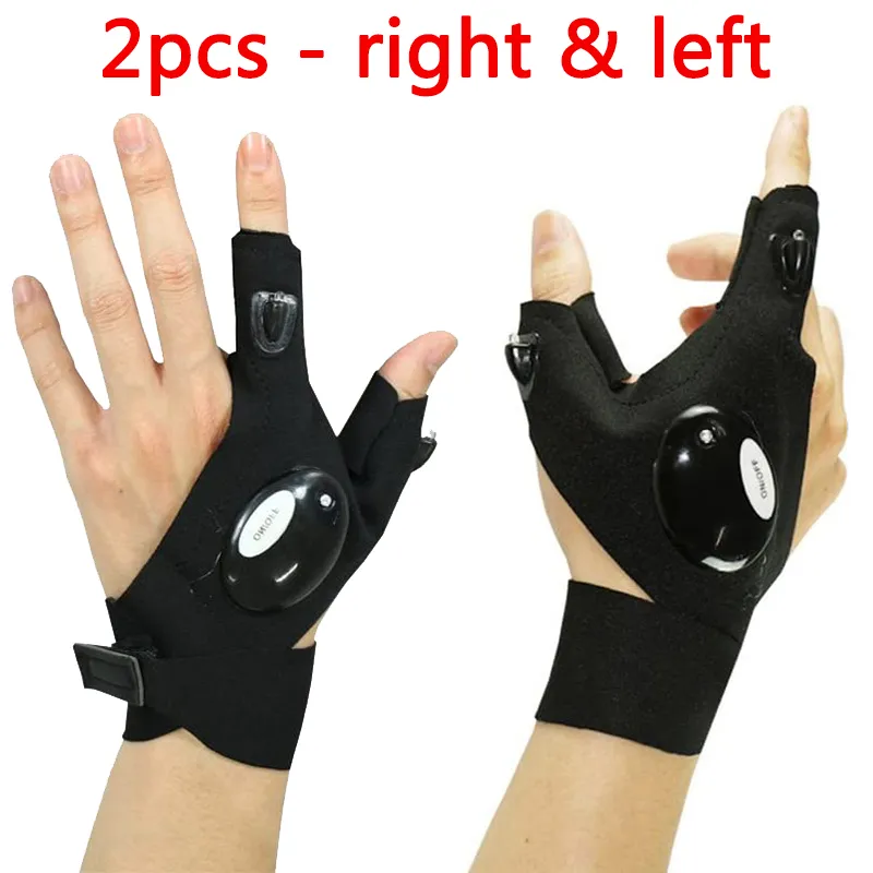 2Pcs/Pair Outdoor Fishing Magic Strap Fingerless Gloves LED Waterproof Cycling C - £82.83 GBP