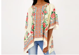 Tolani Collection Printed Woven Kaftan Blouse- CORAL FLORAL, SMALL #A506016 - £21.64 GBP