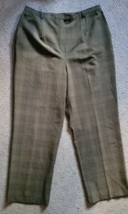 Women&#39;s Sag Harbor Dress Pants Size 14 Petite Green Cream Plaid Wide Leg... - $14.99