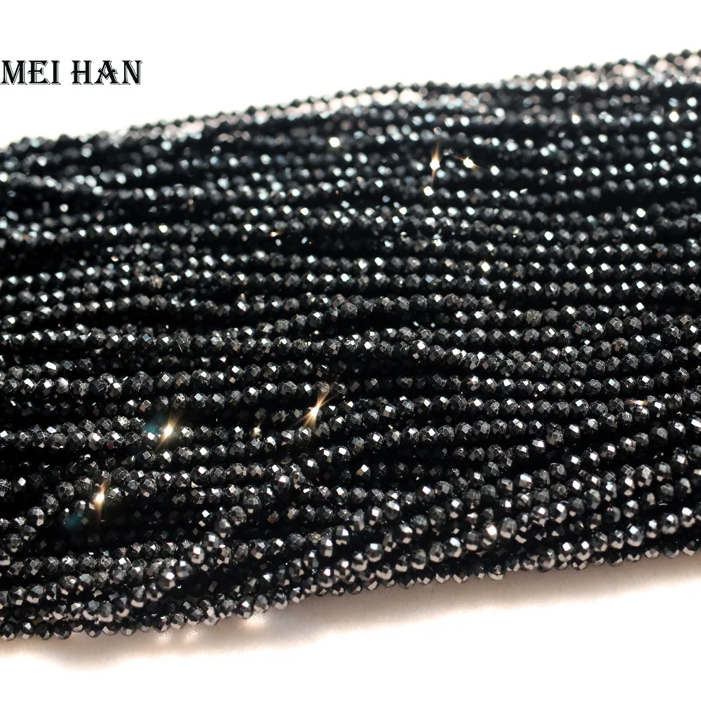 Meihan Free shipping (5strands) Natural 3 mm Black spinel faceted round seed - £6.33 GBP