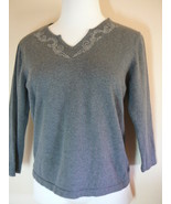 Women&#39;s Sweater Sze S Cathy Daniels Grays Cotton Sleeve Rhinestone Trim ... - £8.16 GBP