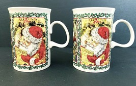 Dunoon Victorian Christmas Santa Wishes Coffee Cups Stoneware Set of 2 - £10.46 GBP