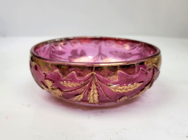 EAPG Delaware Cranberry Ruby Flash Glass Bowl Gold Gilt US Glass Co 4&quot; Vintage - £11.87 GBP