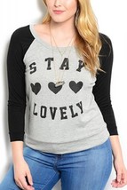 Libian Ladies Baseball Top Stay Lovely Long-Sleeve Crew Neck Grey Size 1XL - £16.07 GBP