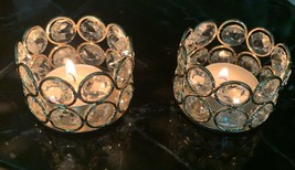 Set Of 2 Gold Beaded Crystal Tea Light Holders - $179.45 MXN