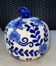Martha Stewart Ceramic Pumpkin Shaped Candle Holder Halloween 8.5” Blue &amp; White - £39.95 GBP