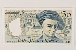1986 France 50 Franc Banknote / Almost Uncirculated (AU) / De La Tour / ... - $57.71