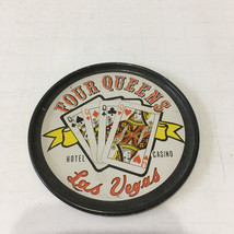 Vintage four queens casino hotel Las Vegas metal drink coaster movie pho... - $26.96 CAD